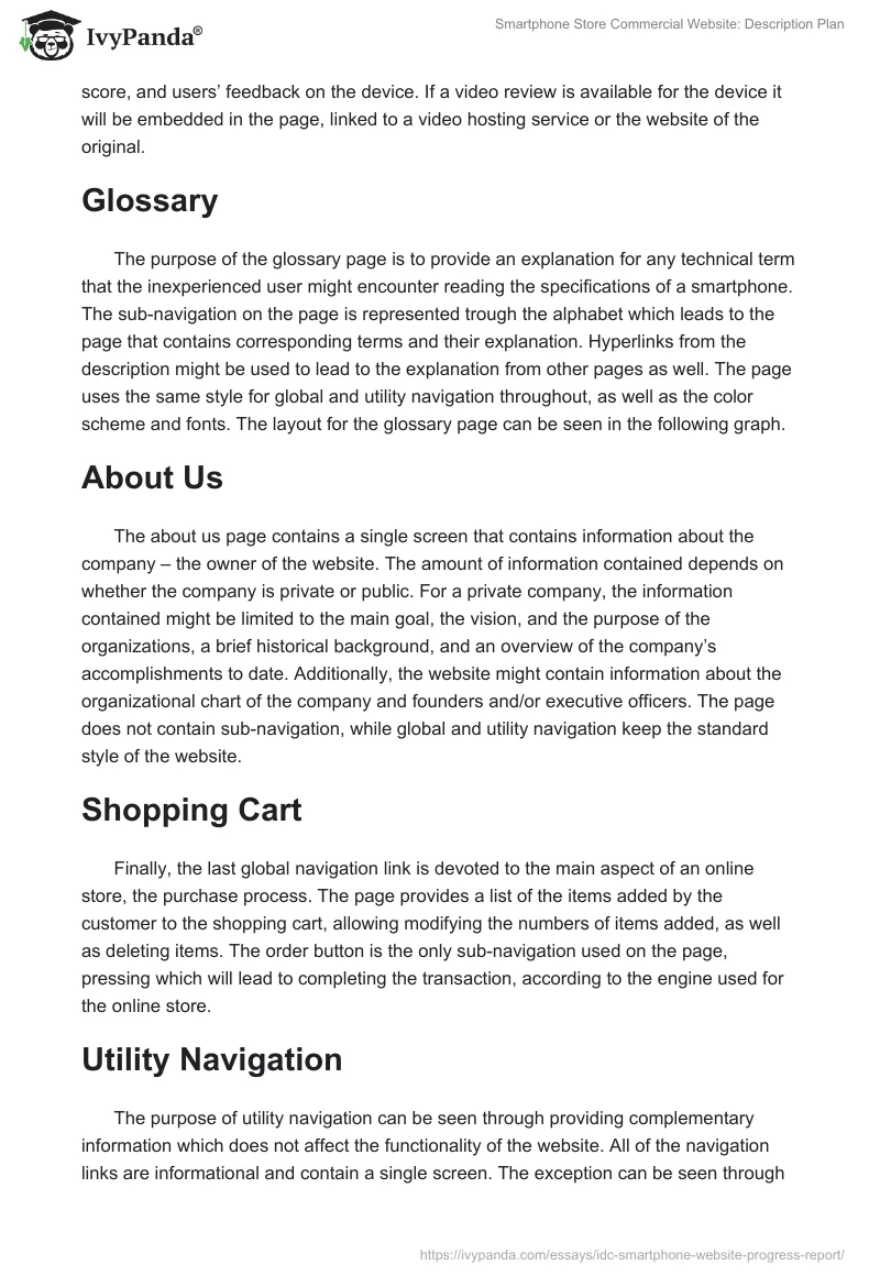 Smartphone Store Commercial Website: Description Plan. Page 5