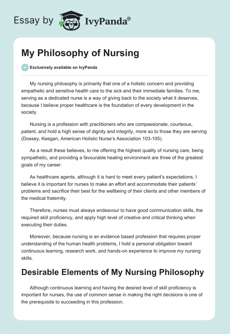My Philosophy of Nursing. Page 1