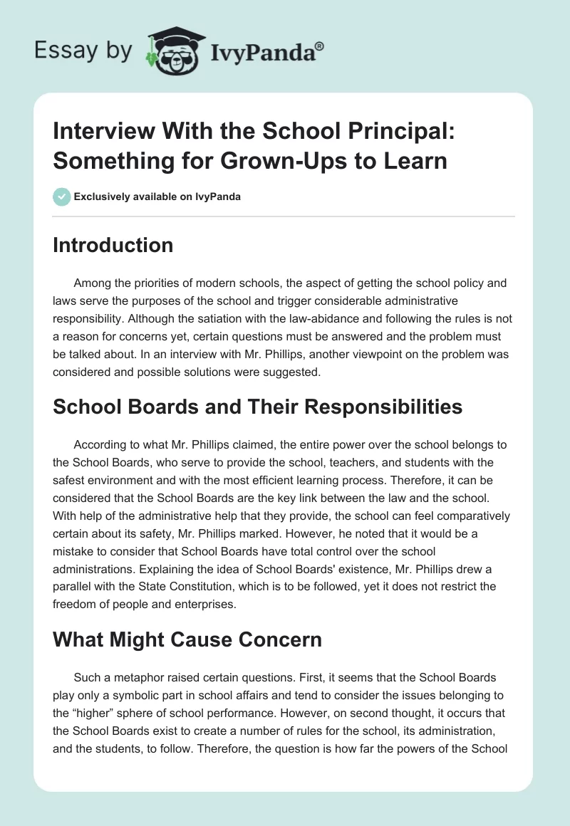 Interview With the School Principal: Something for Grown-Ups to Learn. Page 1