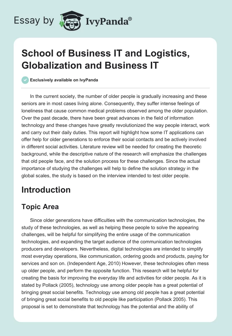 School of Business IT and Logistics, Globalization and Business IT. Page 1