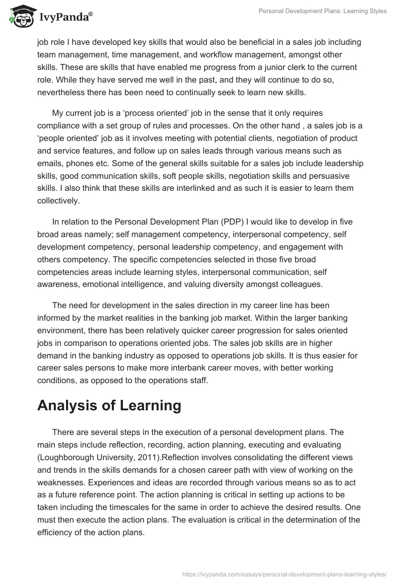Personal Development Plans: Learning Styles. Page 2