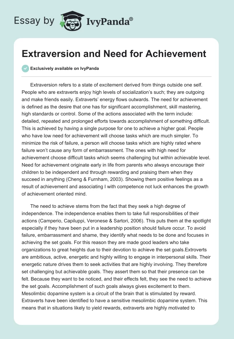 Extraversion and Need for Achievement. Page 1