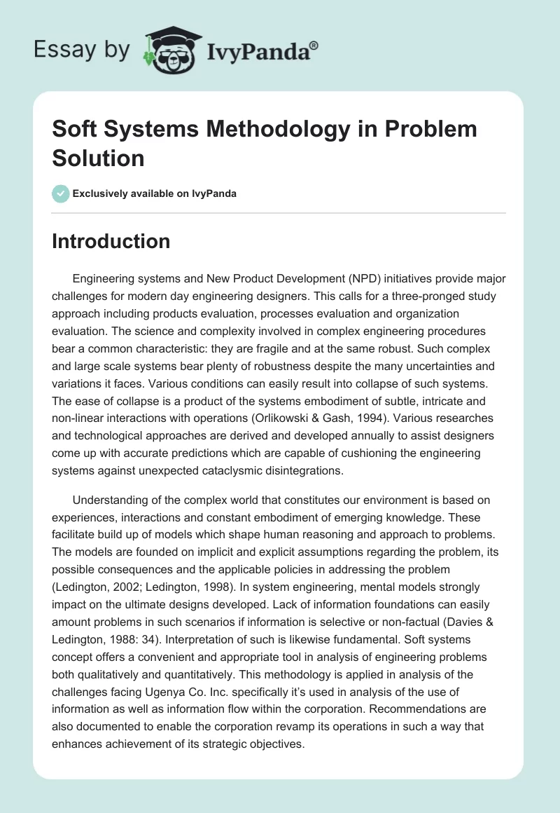 Soft Systems Methodology in Problem Solution. Page 1