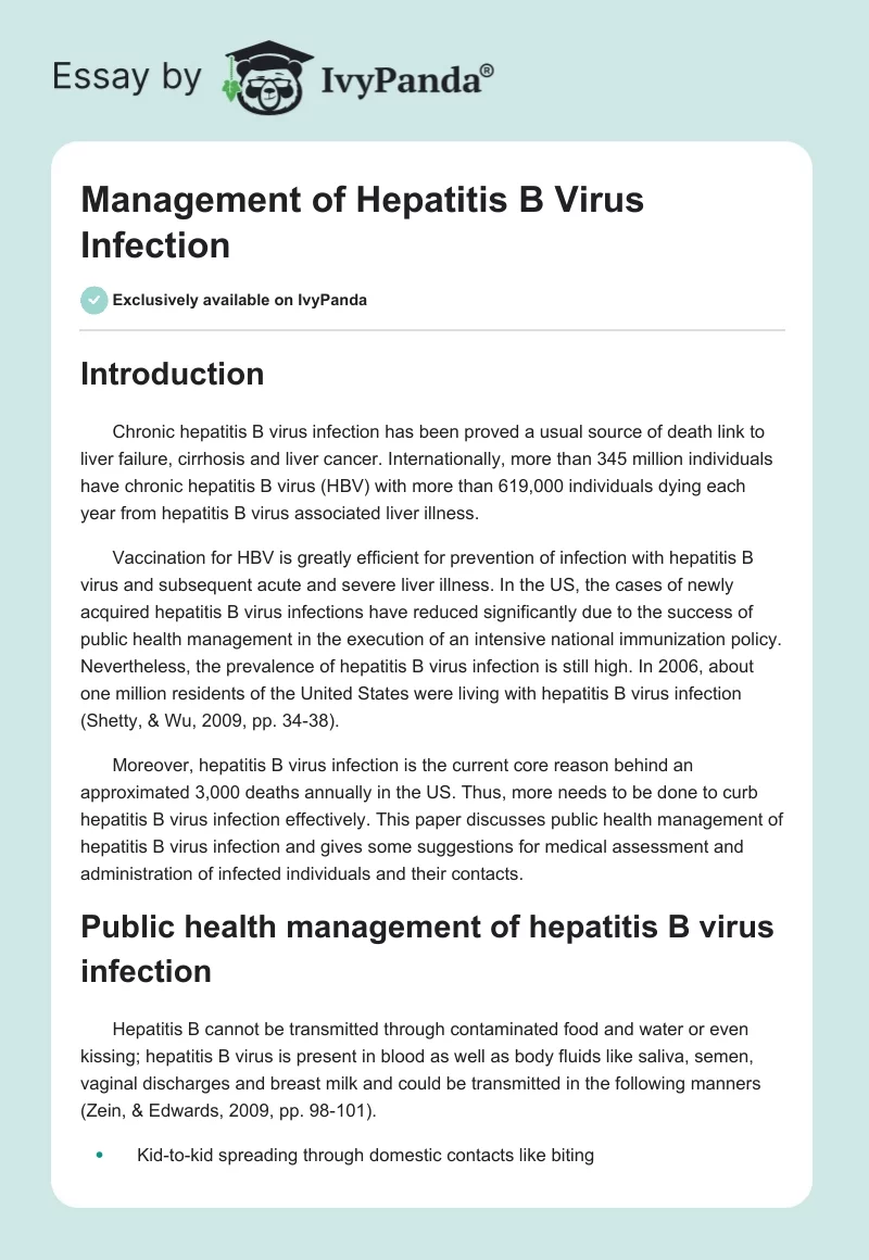 Management of Hepatitis B Virus Infection. Page 1