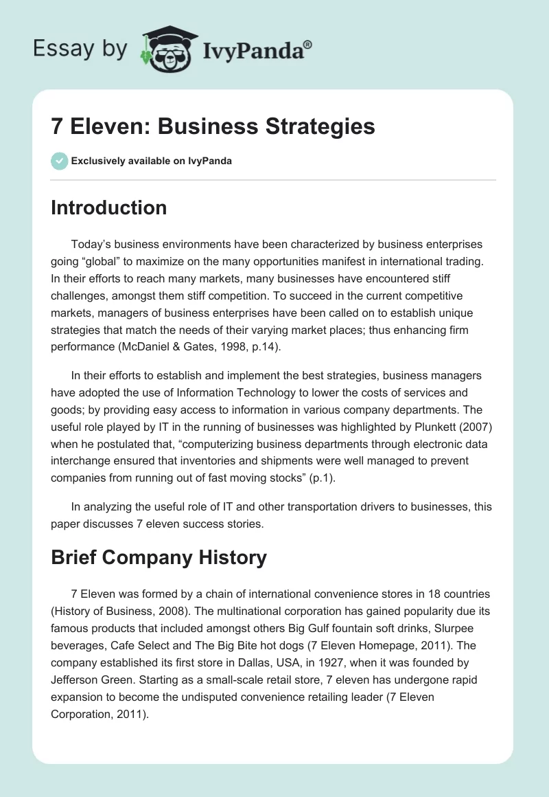 7 Eleven: Business Strategies. Page 1