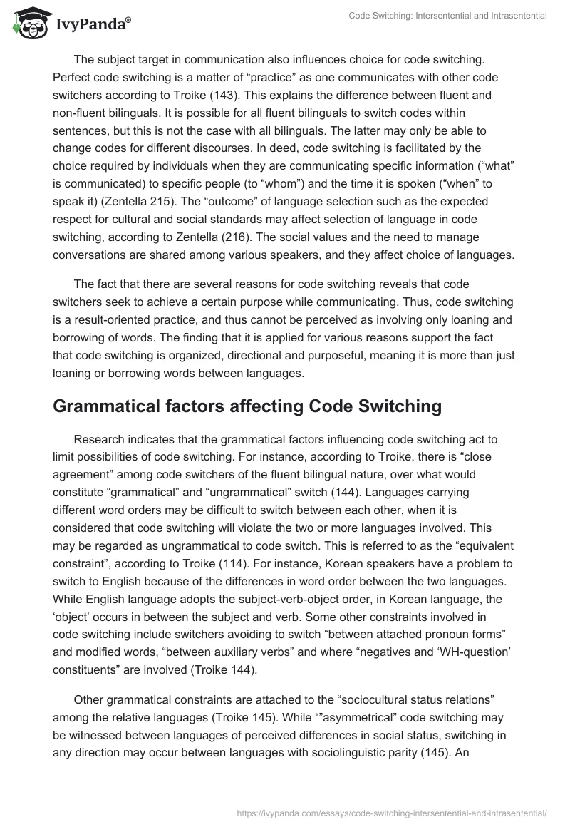 Code Switching: Intersentential and Intrasentential. Page 4