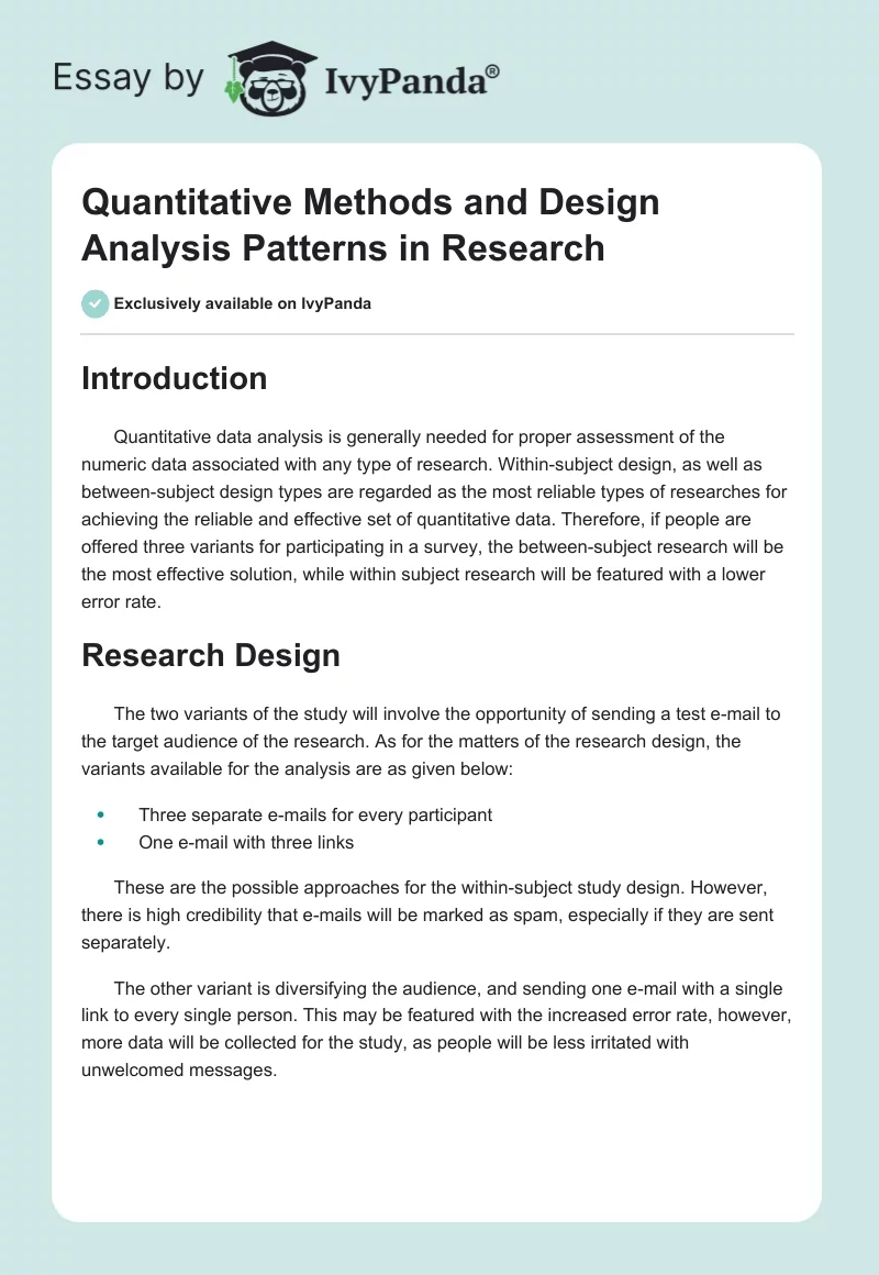 Quantitative Methods and Design Analysis Patterns in Research. Page 1