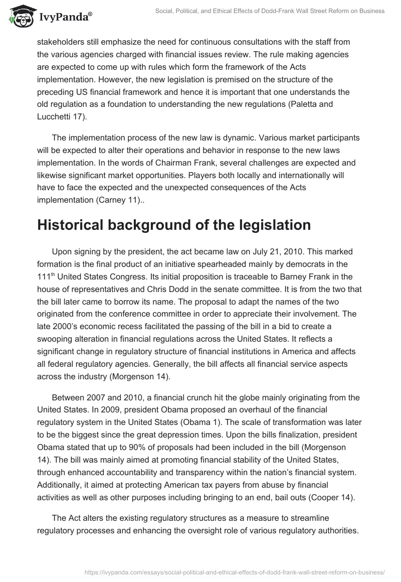Social, Political, and Ethical Effects of Dodd-Frank Wall Street Reform on Business. Page 2