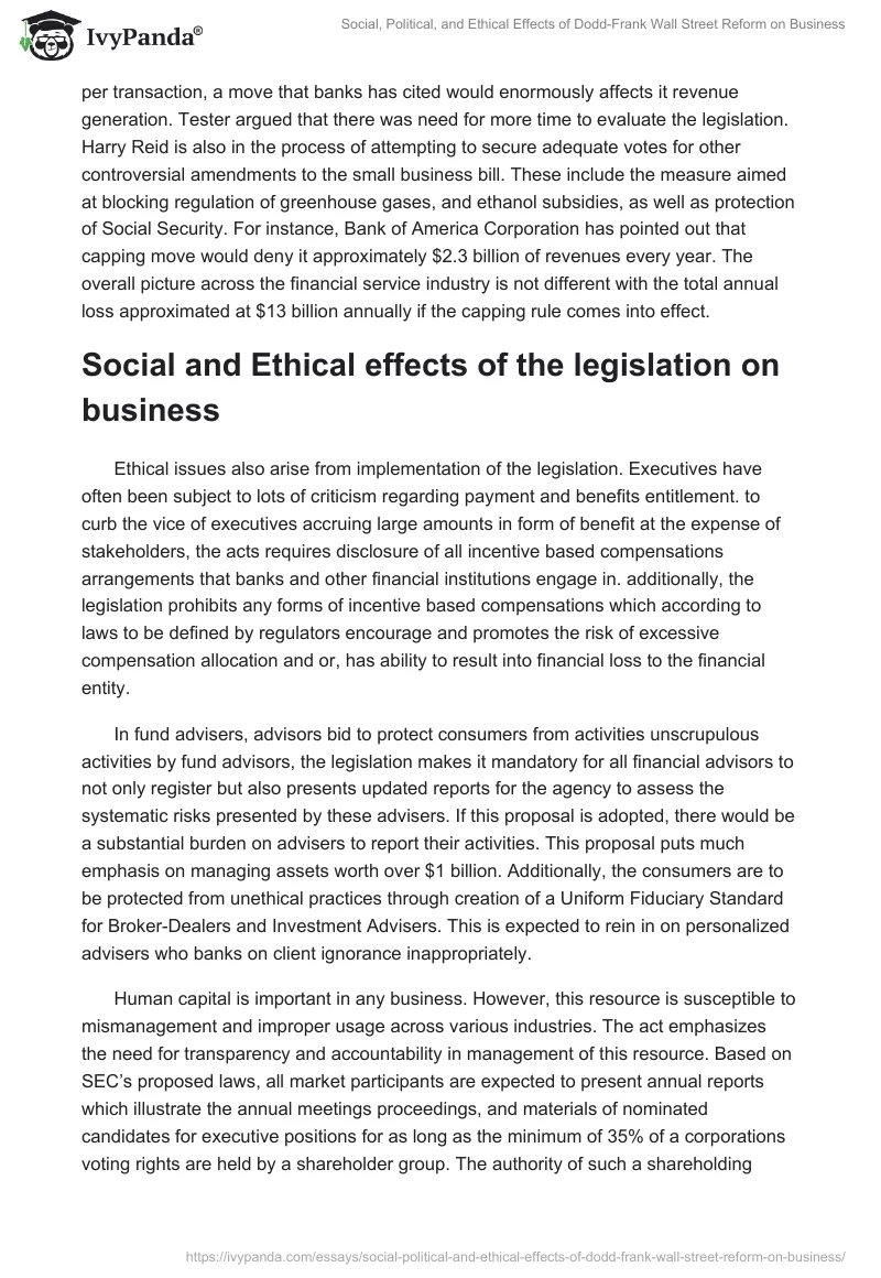 Social, Political, and Ethical Effects of Dodd-Frank Wall Street Reform on Business. Page 5