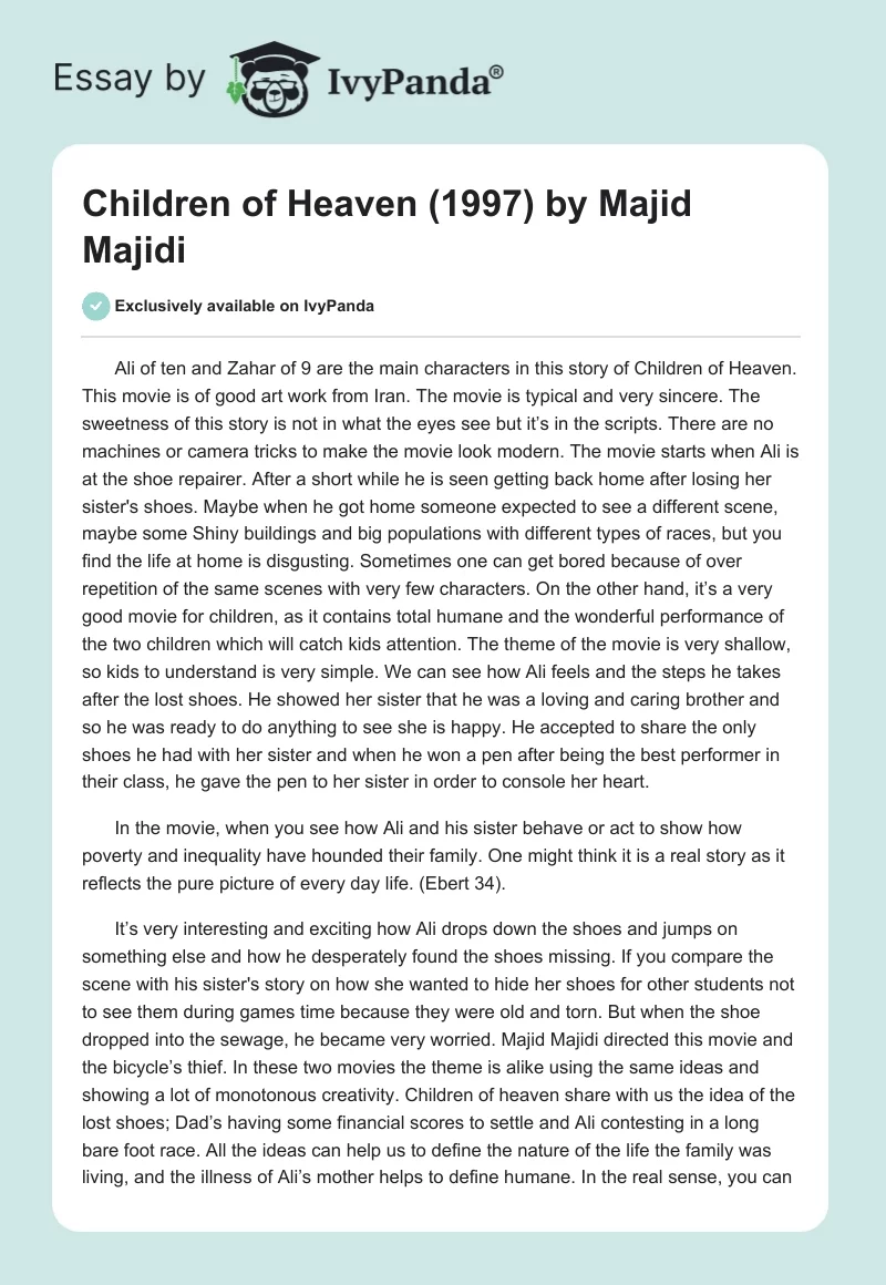 "Children of Heaven" (1997) by Majid Majidi. Page 1