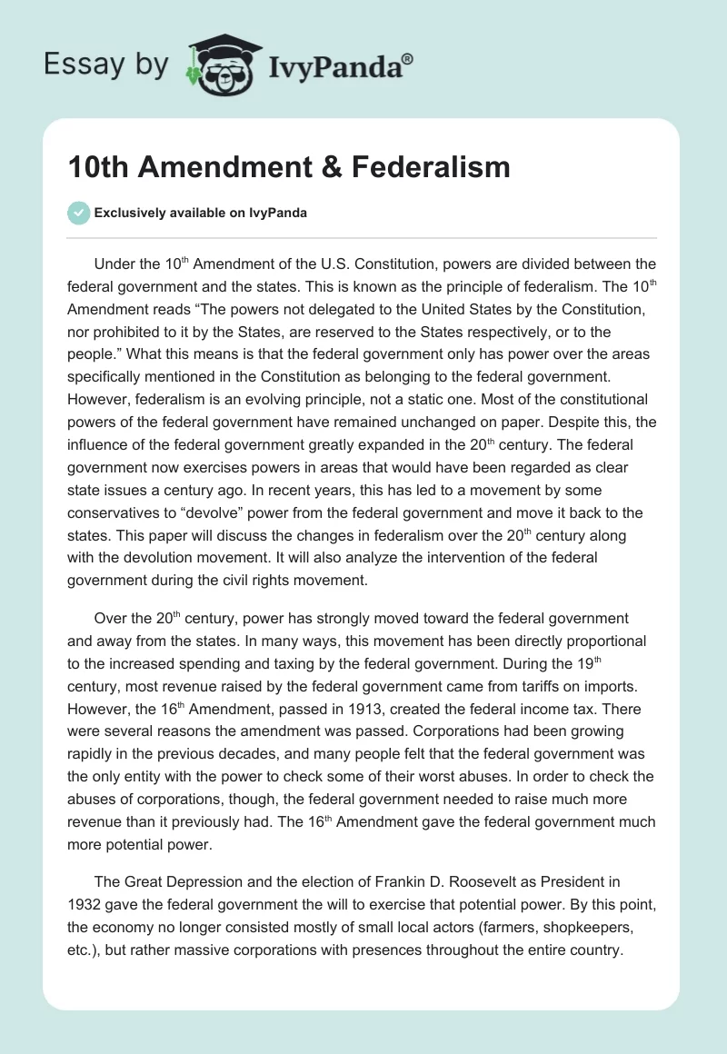 10th Amendment & Federalism. Page 1