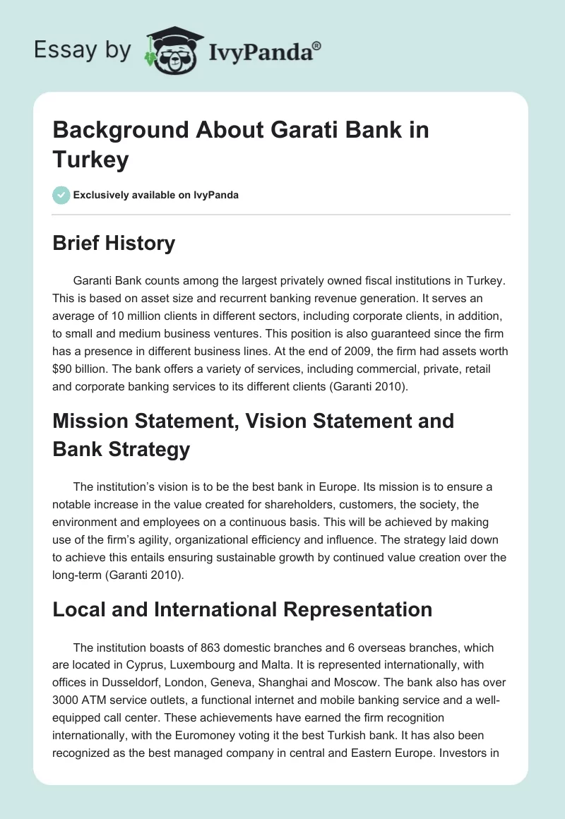 Background About Garati Bank in Turkey. Page 1