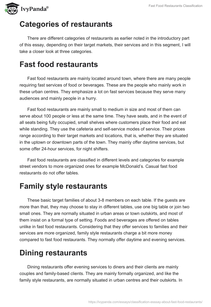 Fast Food Restaurants: Classification. Page 2