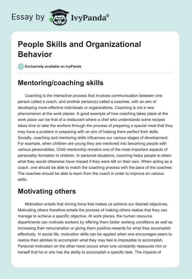 People Skills and Organizational Behavior. Page 1