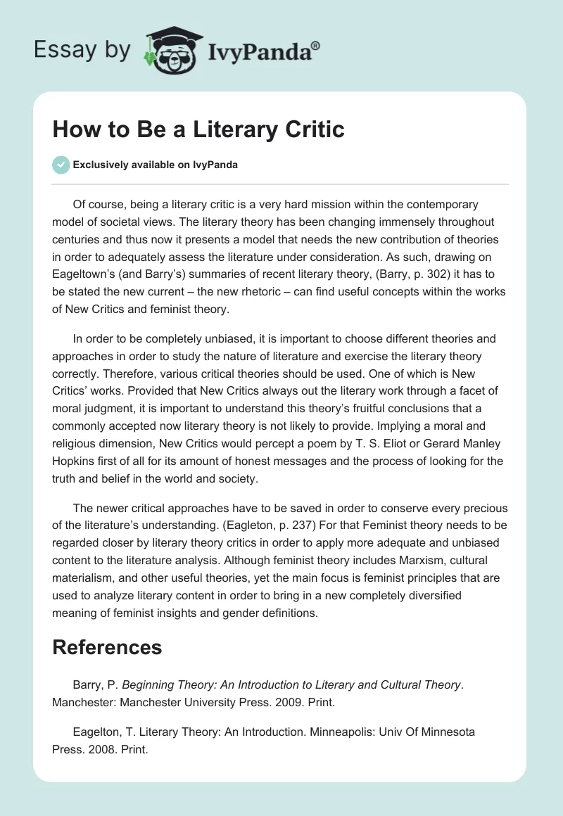 How to Be a Literary Critic. Page 1