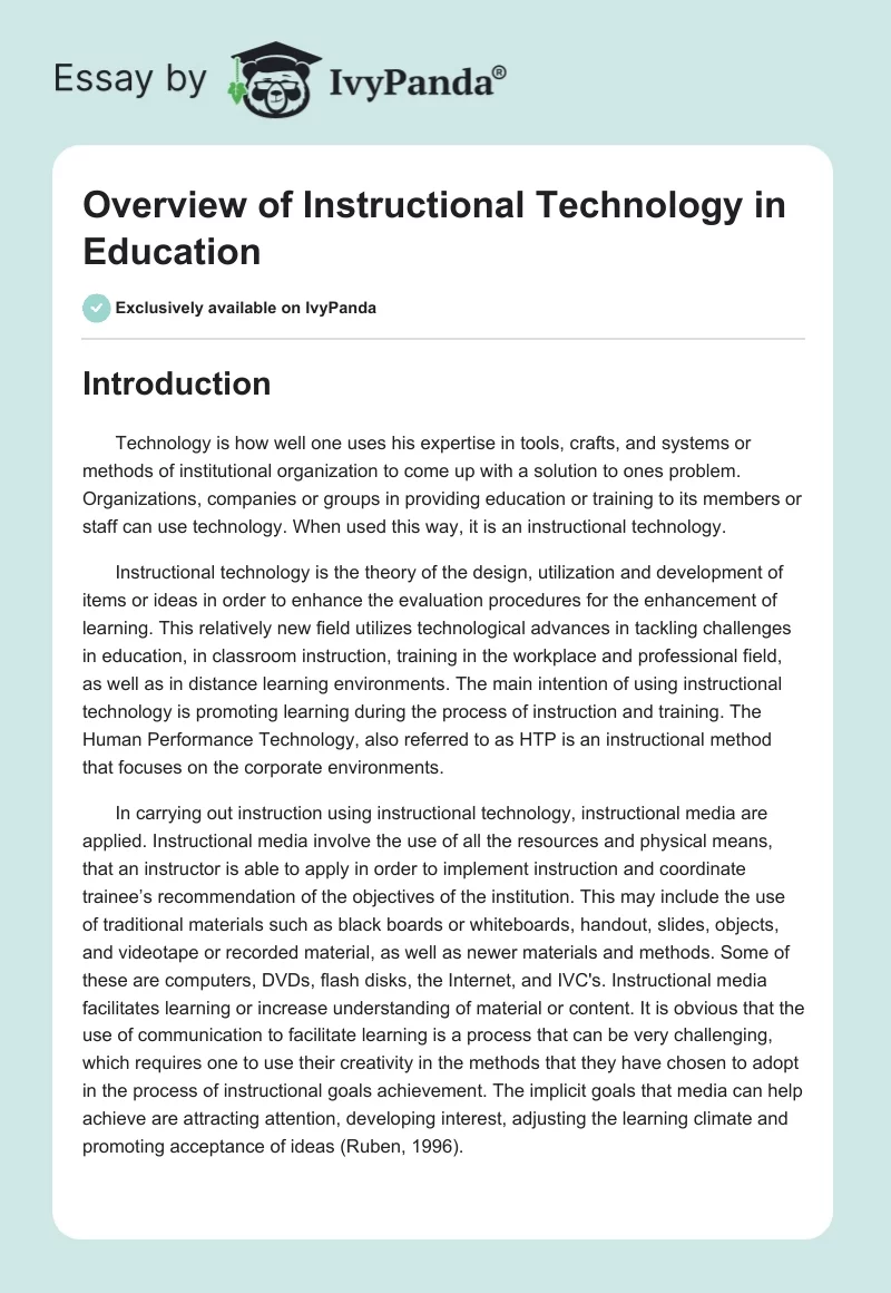 Overview of Instructional Technology in Education. Page 1