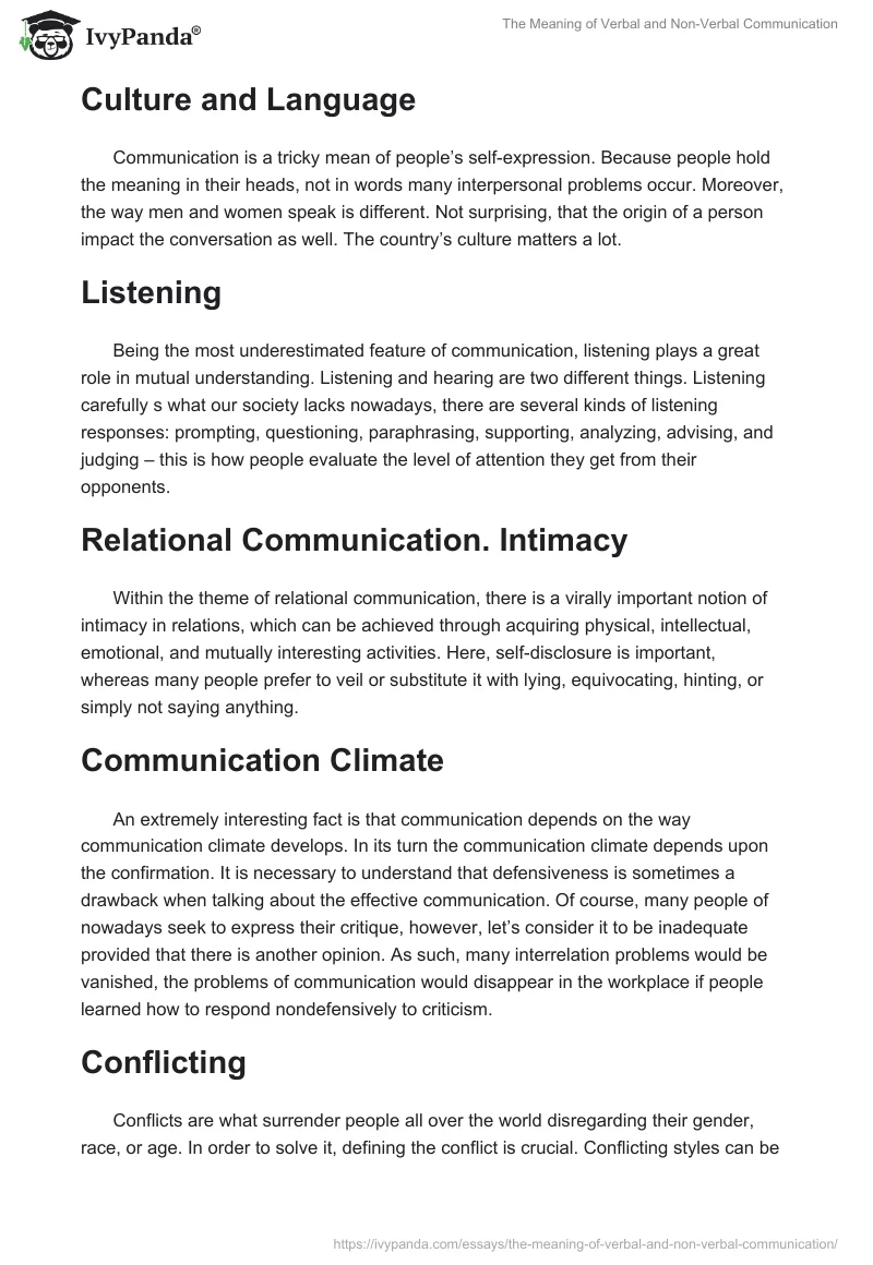 The Meaning of Verbal and Non-Verbal Communication. Page 2