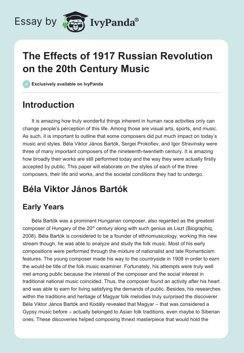 The Effects of 1917 Russian Revolution on the 20th Century Music. Page 1