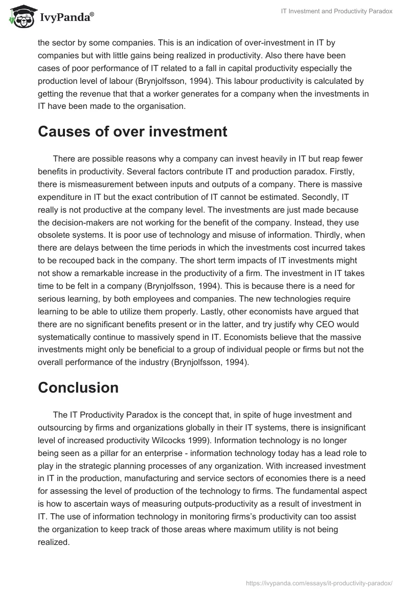 IT Investment and Productivity Paradox. Page 2