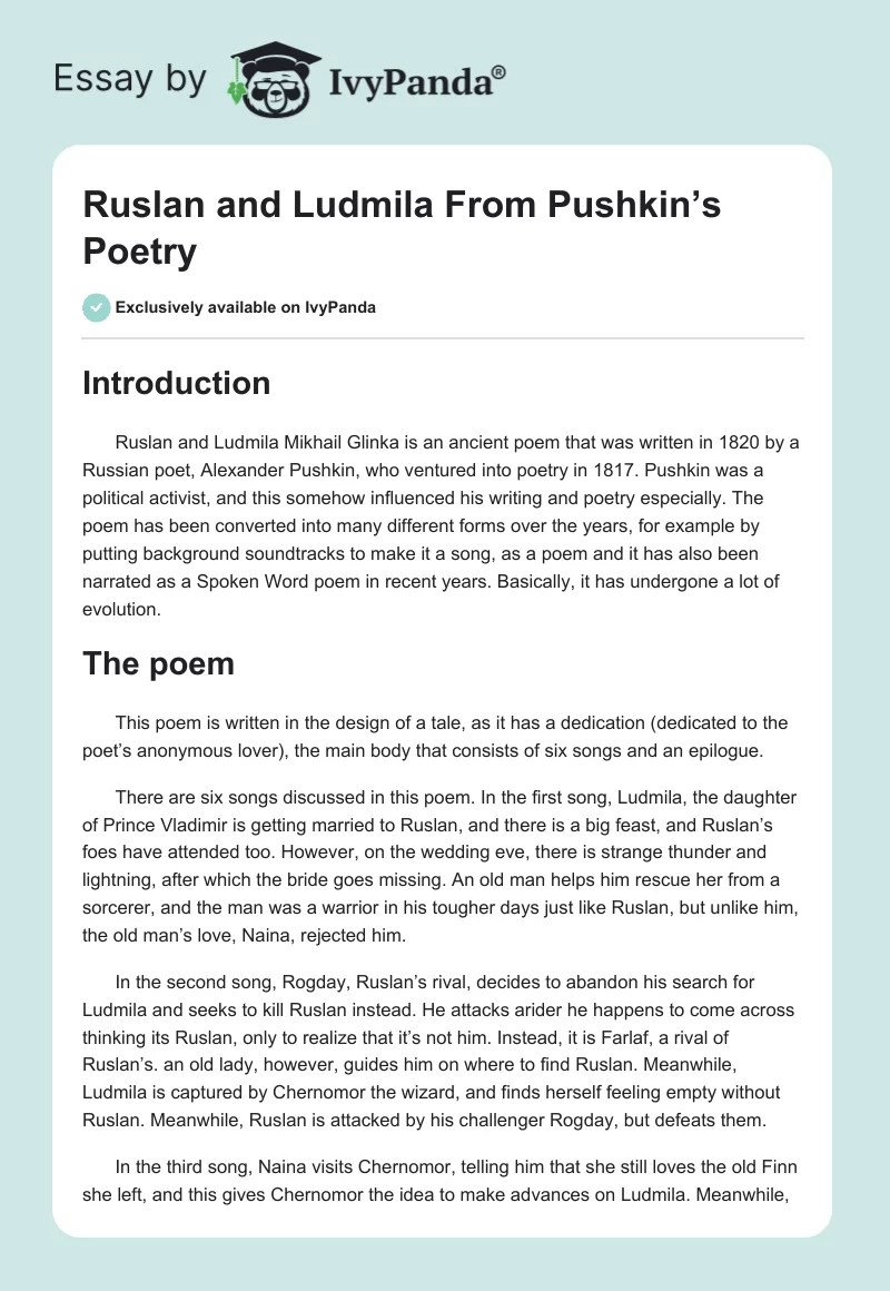"Ruslan and Ludmila" From Pushkin’s Poetry. Page 1