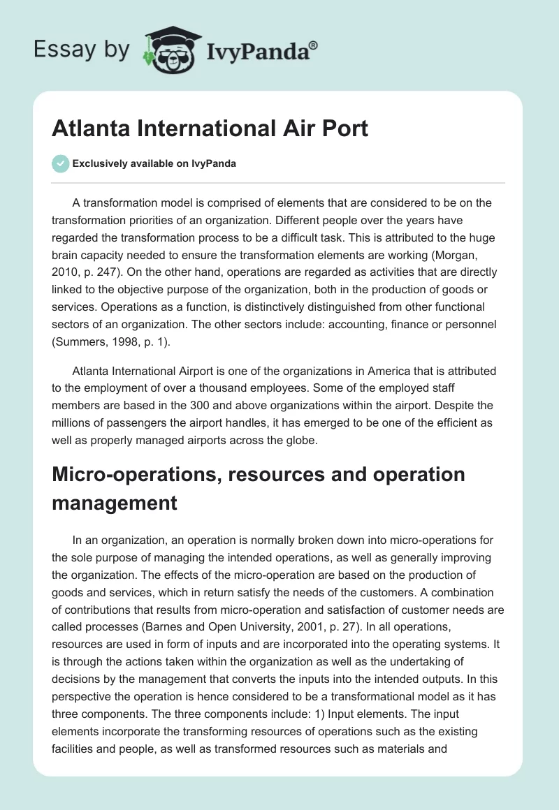 Atlanta International Air Port. Page 1