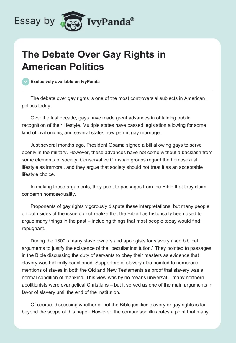 The Debate Over Gay Rights in American Politics. Page 1