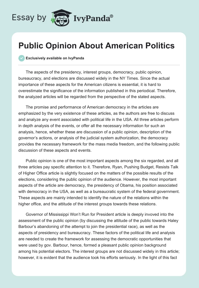 Public Opinion About American Politics. Page 1