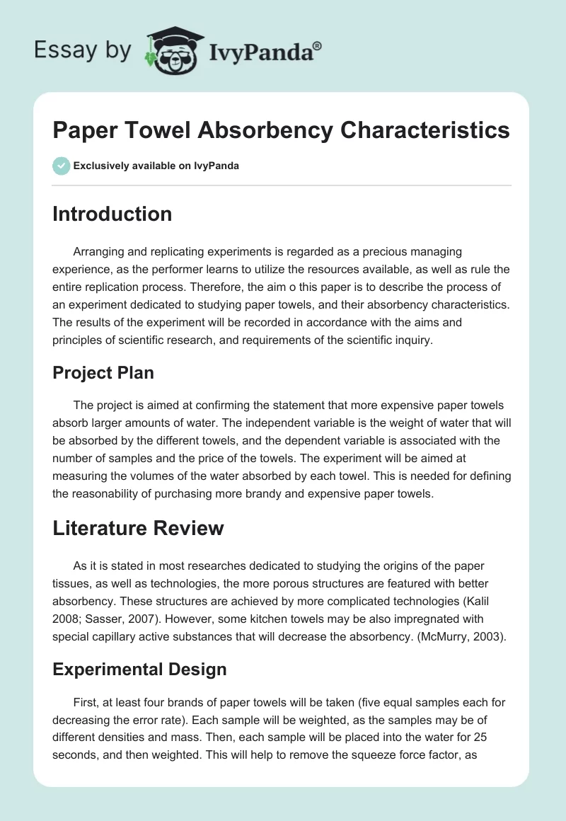 Paper Towel Absorbency Characteristics. Page 1