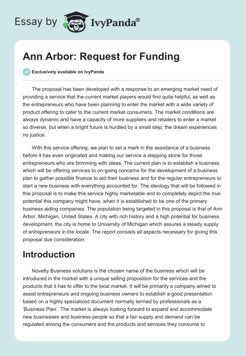 Ann Arbor: Request for Funding. Page 1