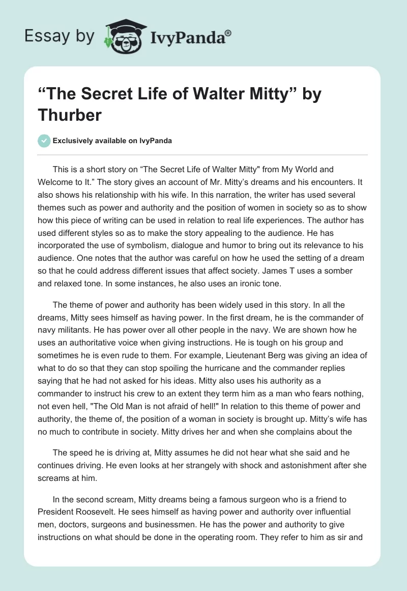 “The Secret Life of Walter Mitty” by Thurber. Page 1