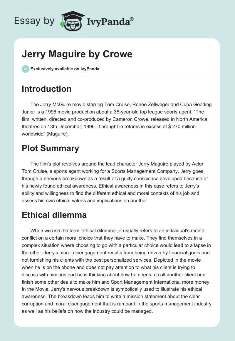 "Jerry Maguire" by Crowe. Page 1