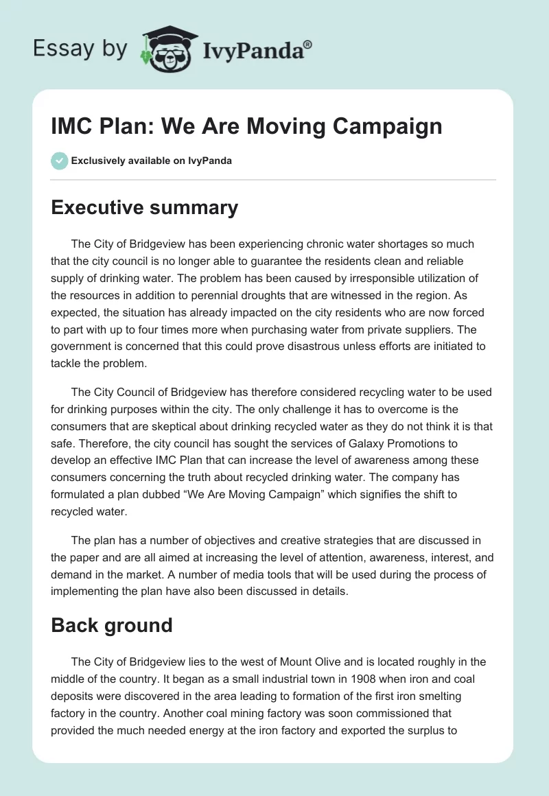 IMC Plan: We Are Moving Campaign. Page 1