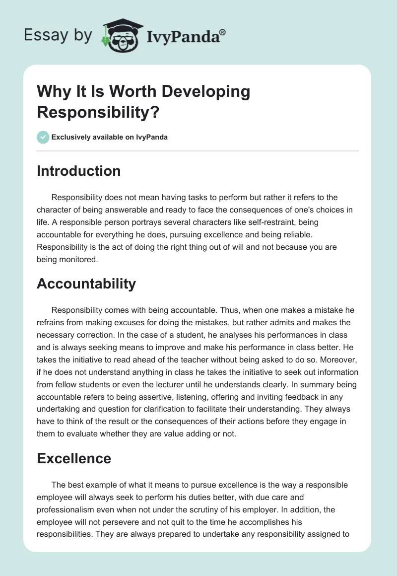 Why It Is Worth Developing Responsibility?. Page 1