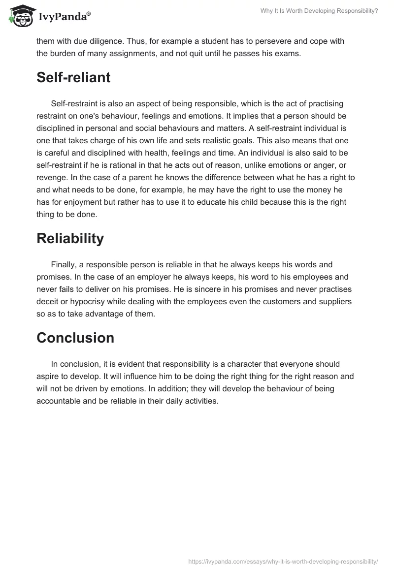 Why It Is Worth Developing Responsibility?. Page 2