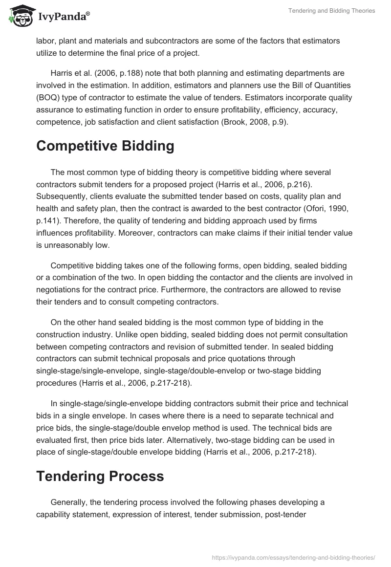 Tendering and Bidding Theories. Page 2