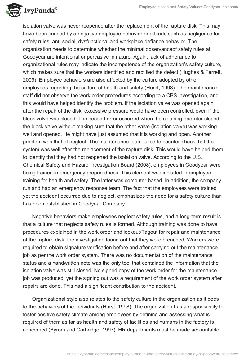 Employee Health and Safety Values: Goodyear Incidence. Page 4