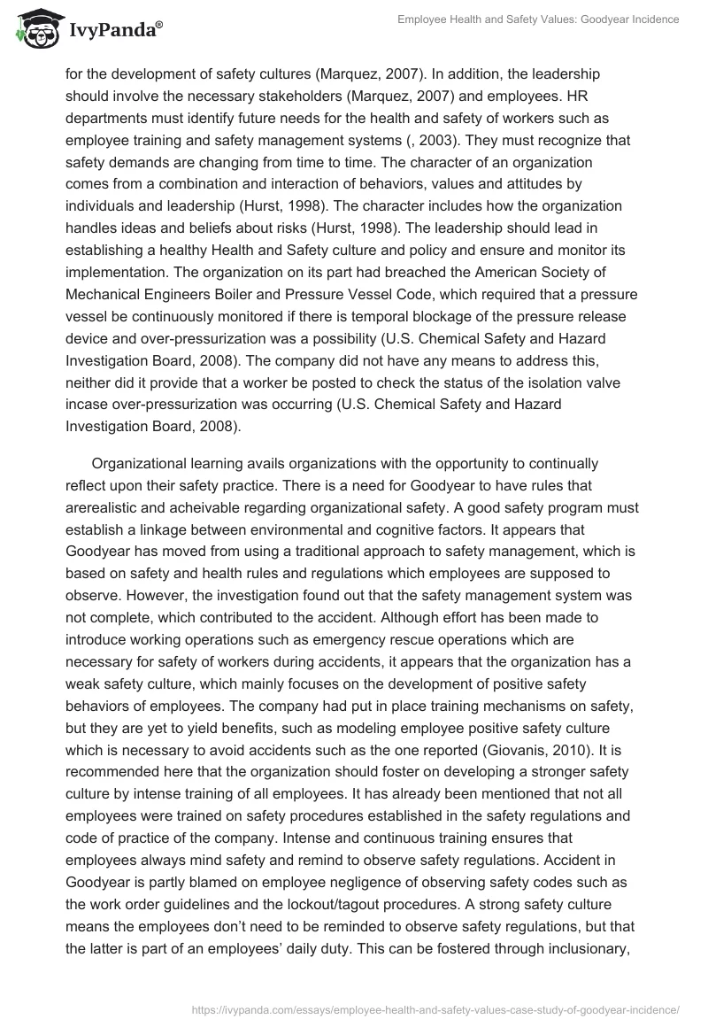 Employee Health and Safety Values: Goodyear Incidence. Page 5