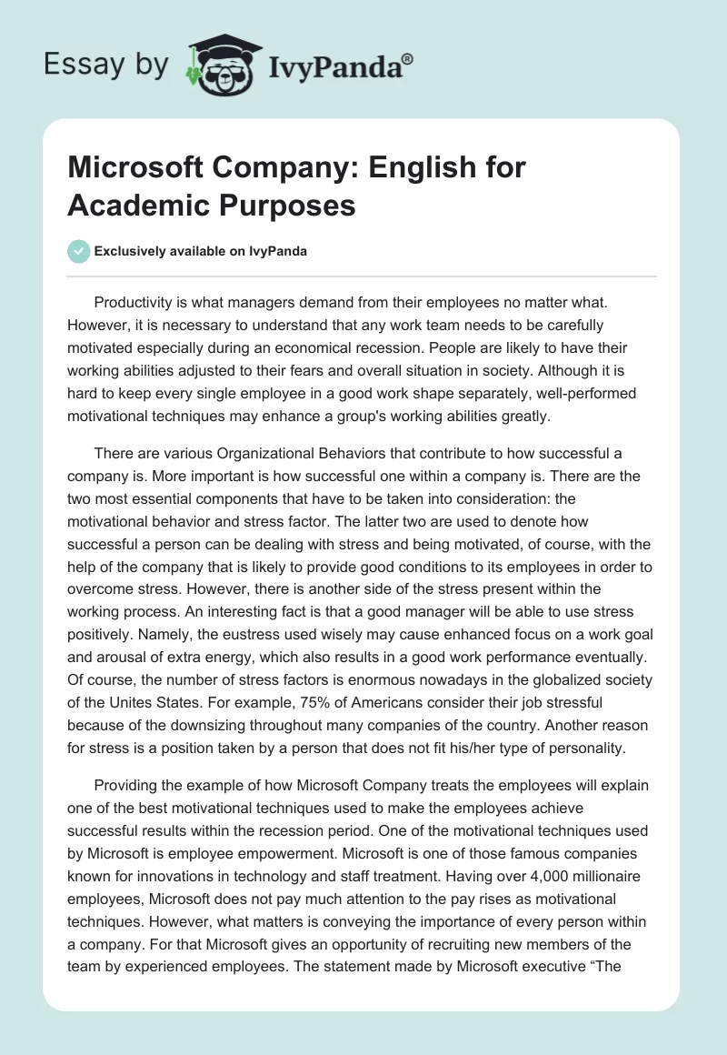 Microsoft Company: English for Academic Purposes. Page 1