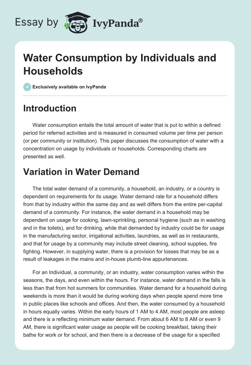 Water Consumption by Individuals and Households. Page 1