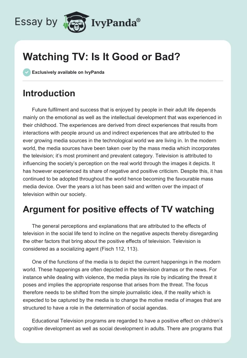Watching TV: Is It Good or Bad?. Page 1