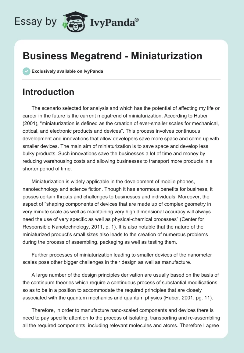 Business Megatrend - Miniaturization. Page 1