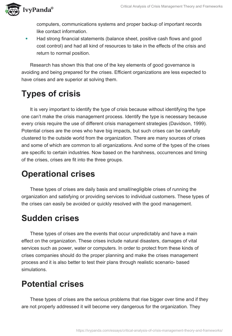 Critical Analysis of Crisis Management Theory and Frameworks. Page 2