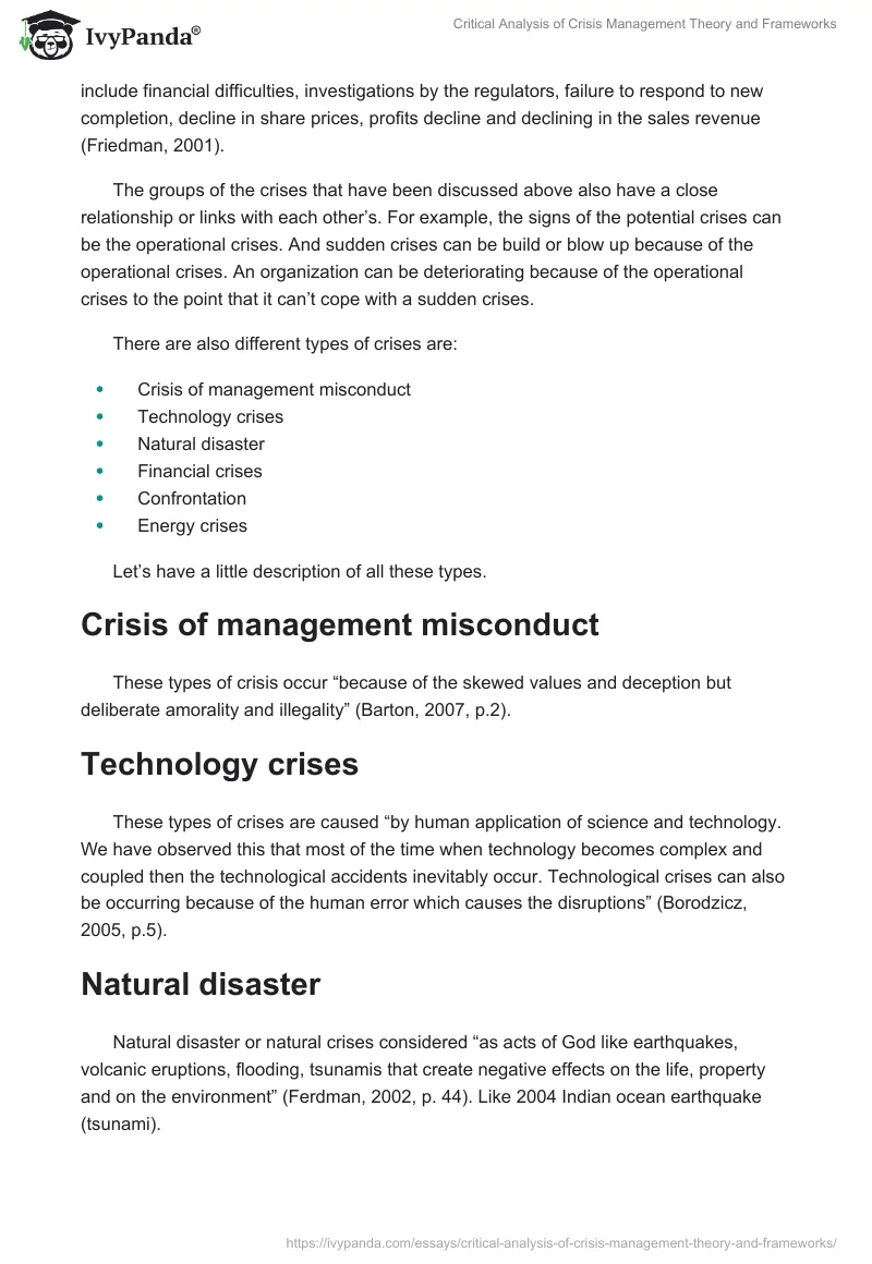 Critical Analysis of Crisis Management Theory and Frameworks. Page 3