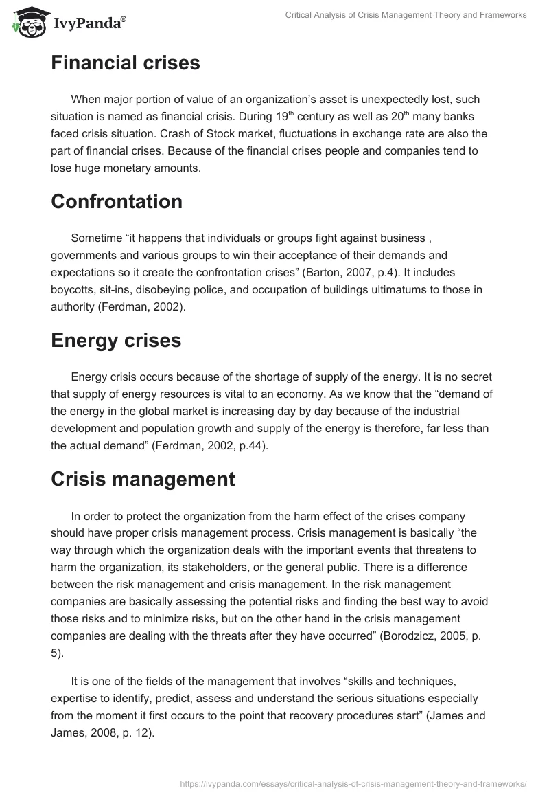 Critical Analysis of Crisis Management Theory and Frameworks. Page 4
