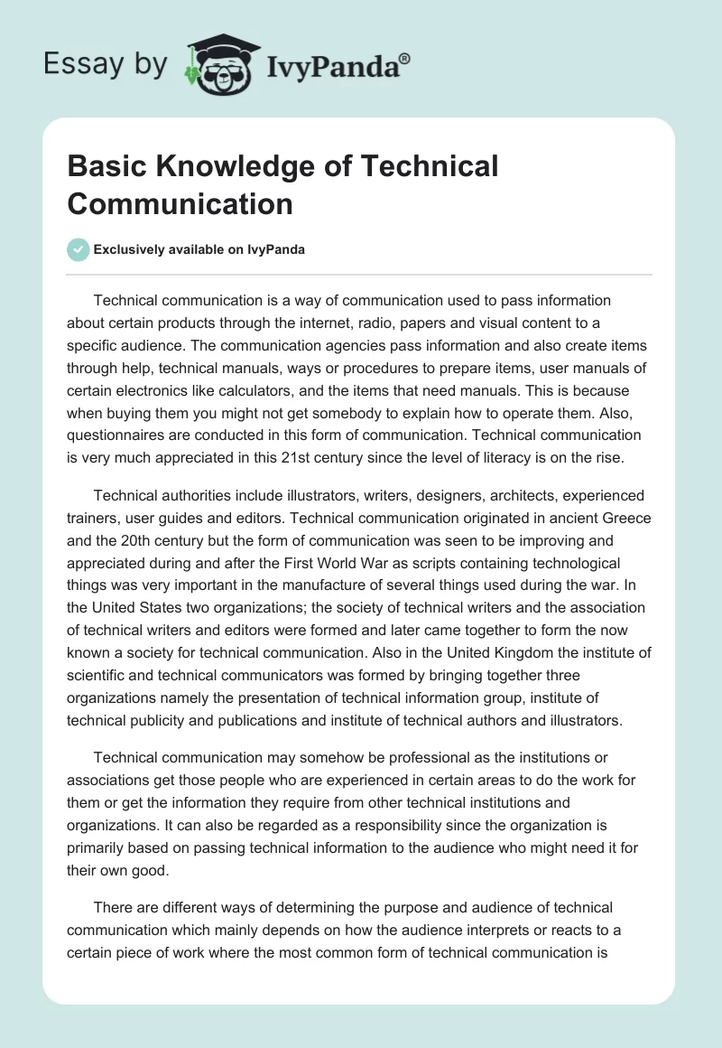 Basic Knowledge of Technical Communication. Page 1