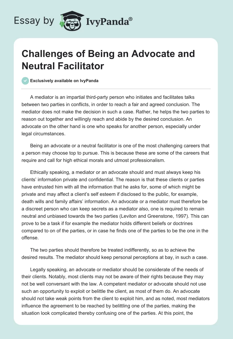 Challenges of Being an Advocate and Neutral Facilitator. Page 1
