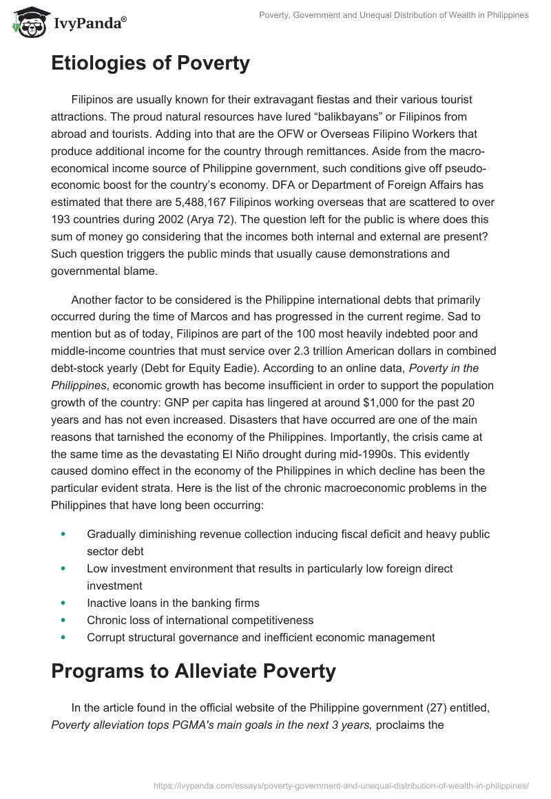 Poverty, Government and Unequal Distribution of Wealth in Philippines. Page 3