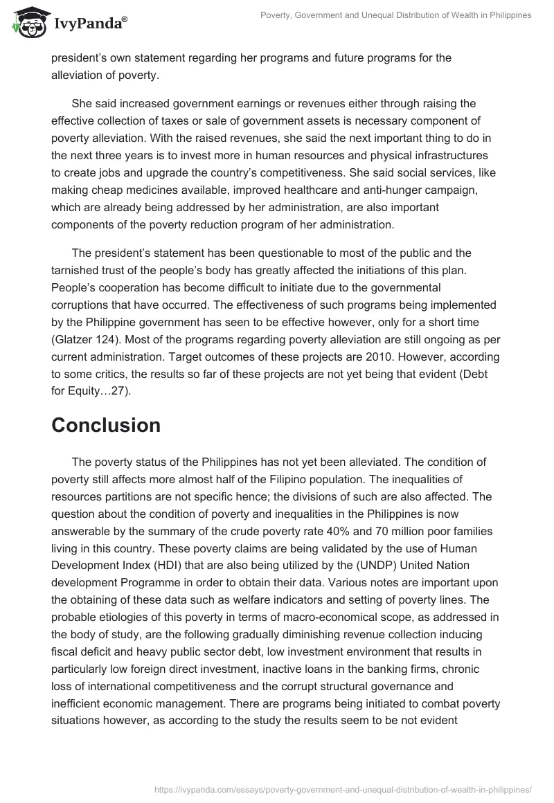 Poverty, Government and Unequal Distribution of Wealth in Philippines. Page 4
