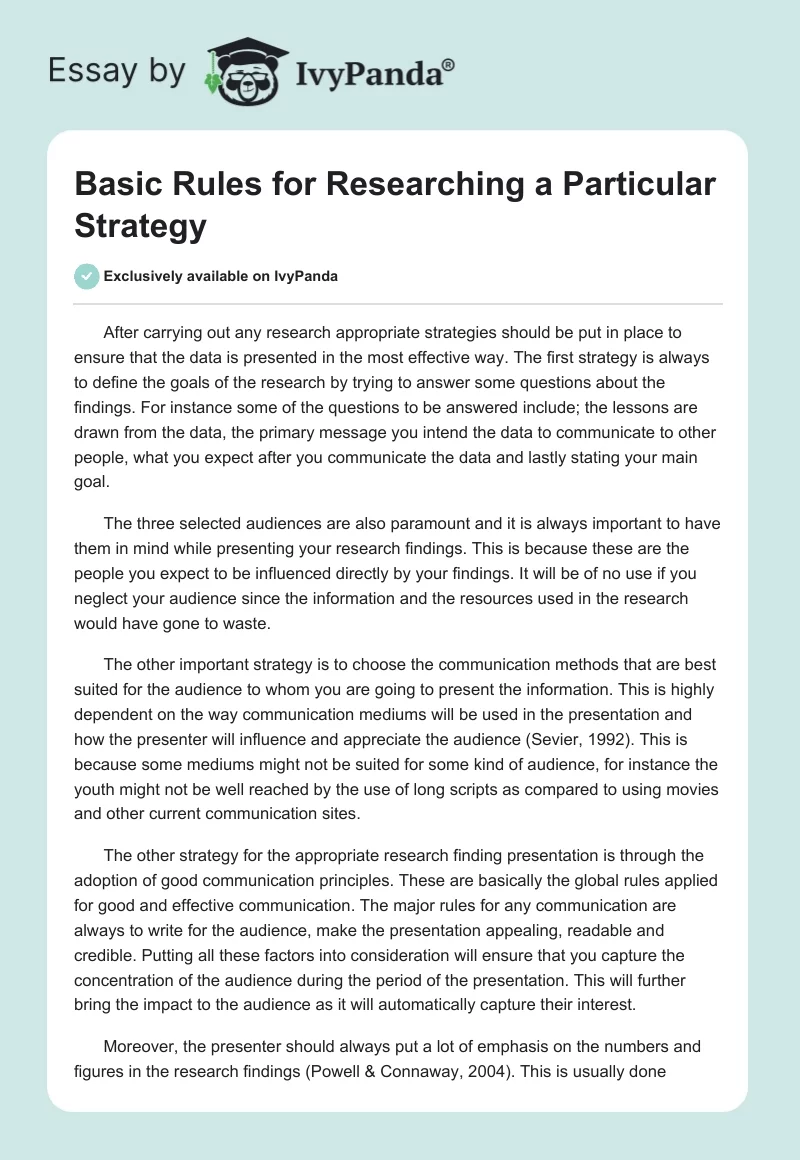 Basic Rules for Researching a Particular Strategy. Page 1