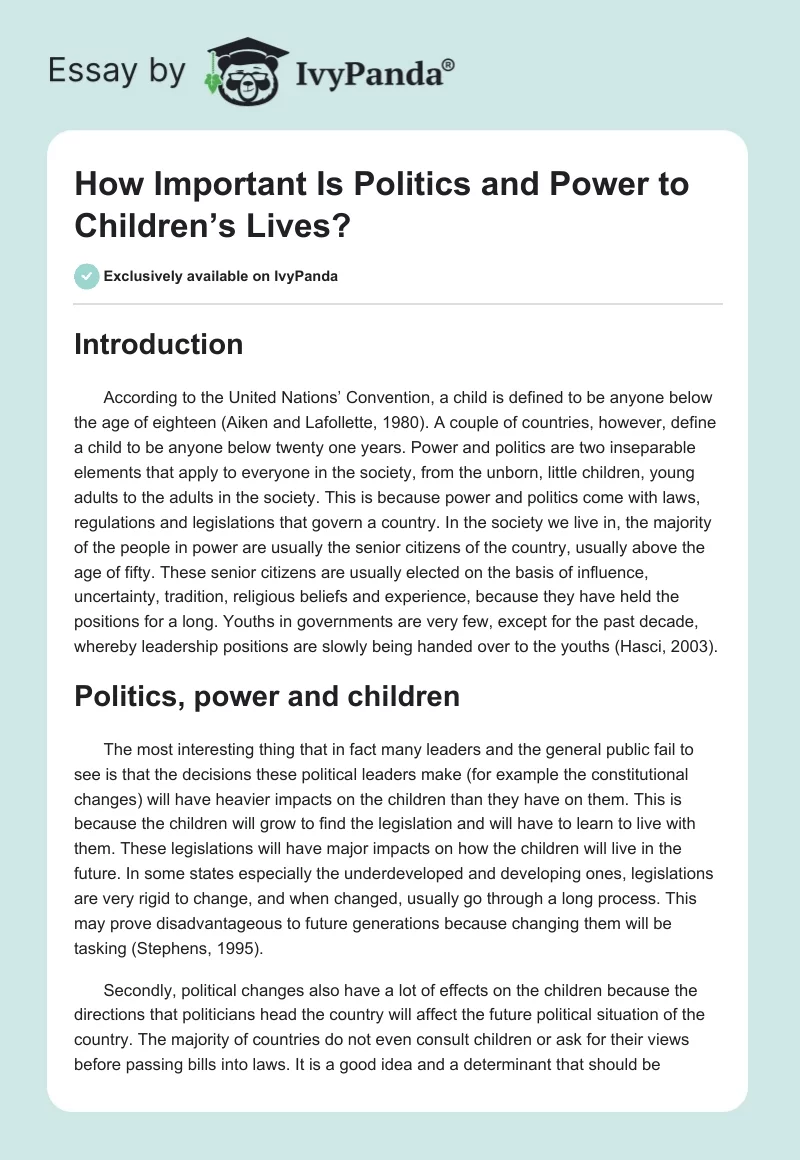 How Important Is Politics and Power to Children’s Lives?. Page 1